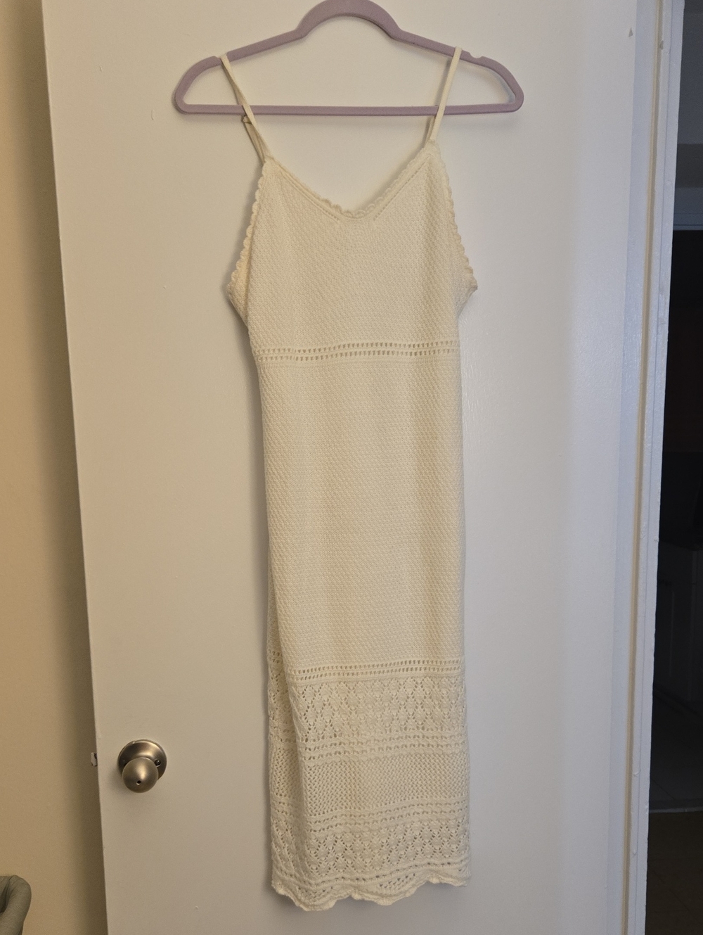 Freshman Cream Crochet Maxi Dress with Spaghetti Straps